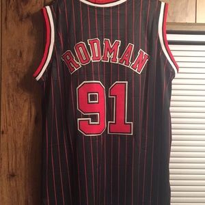 Dennis Rodman Chicago Bulls Black Pinstripe Jersey